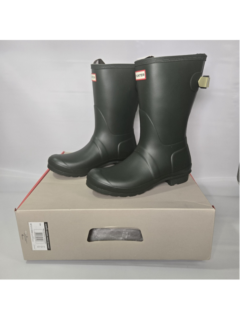 HUNTER Original Short Adjustable Rain Boots Womens 8 Green Rubber Waterproof NIB